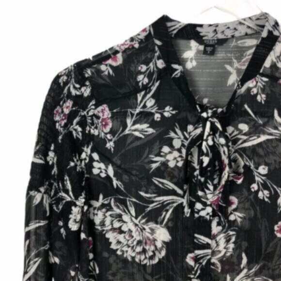 NWT Guess | Women's Silver & Black Sheer Floral Blouse Size Small - Picture 4 of 12